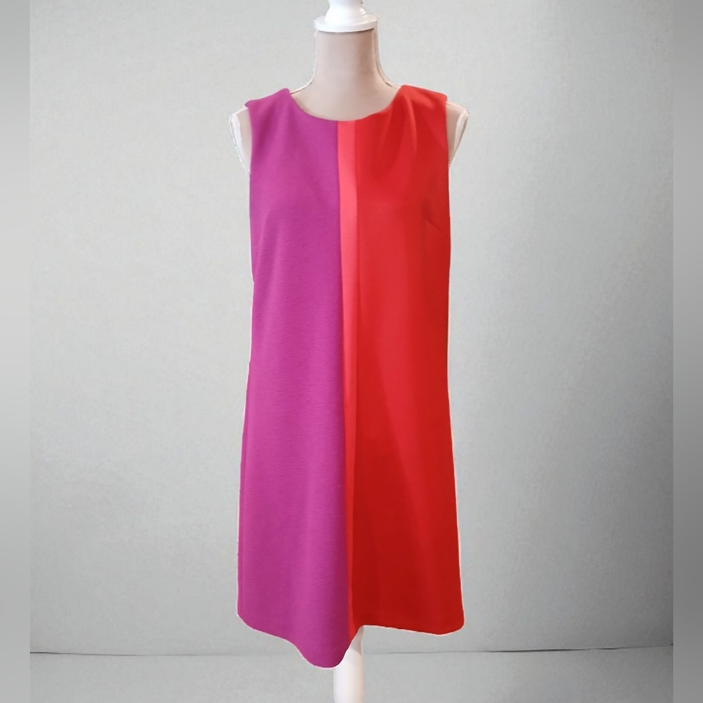 Betsy Johnson Purple Red Shift Knee Length Dress Size 10 Colorblock Modern Retro